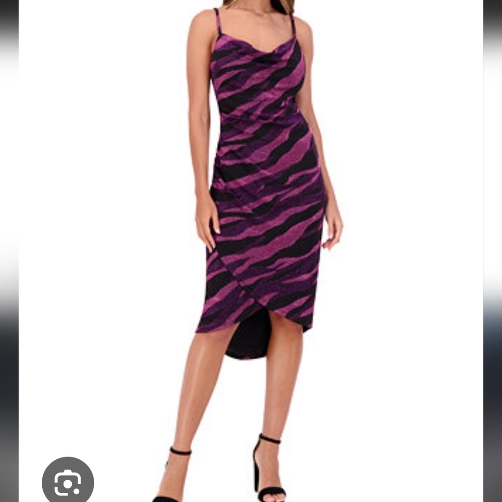 Siena Bodycon Dress Sz 6 Women's Wavy-Print Tulip-Hem Glitter Strect Party